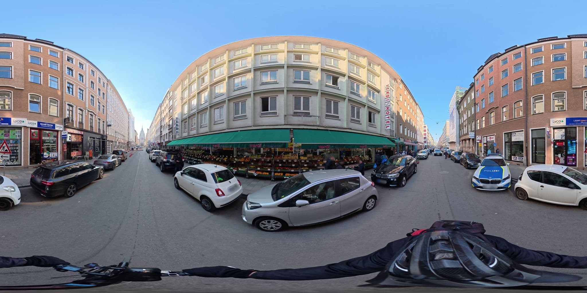 Street view near Hotel Verdi, Munich — © osmplus_org (CC BY-SA · Mapillary)