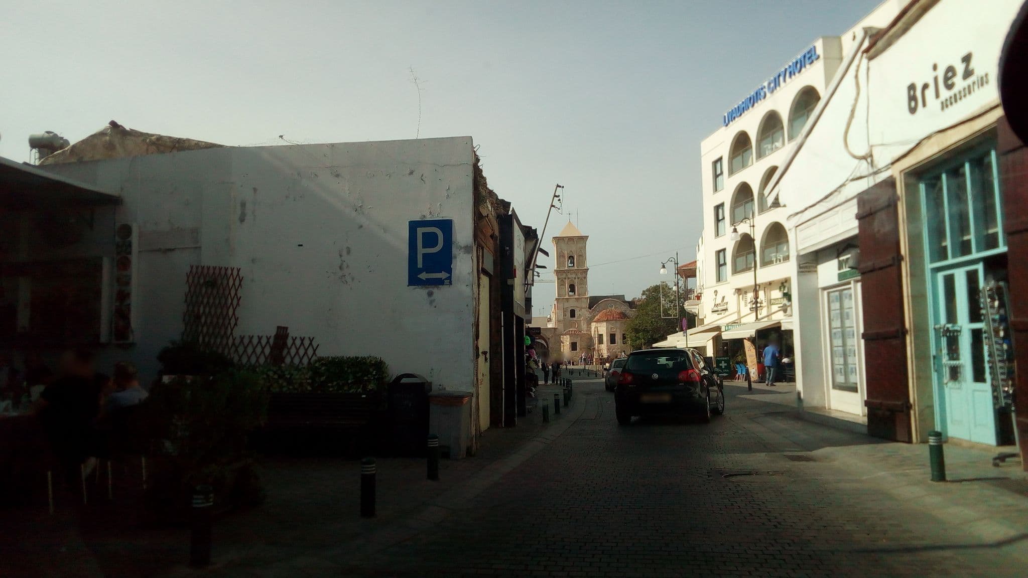Street view near Livadhiotis City Hotel, Larnaca — © stpkyriakou (CC BY-SA · Mapillary)