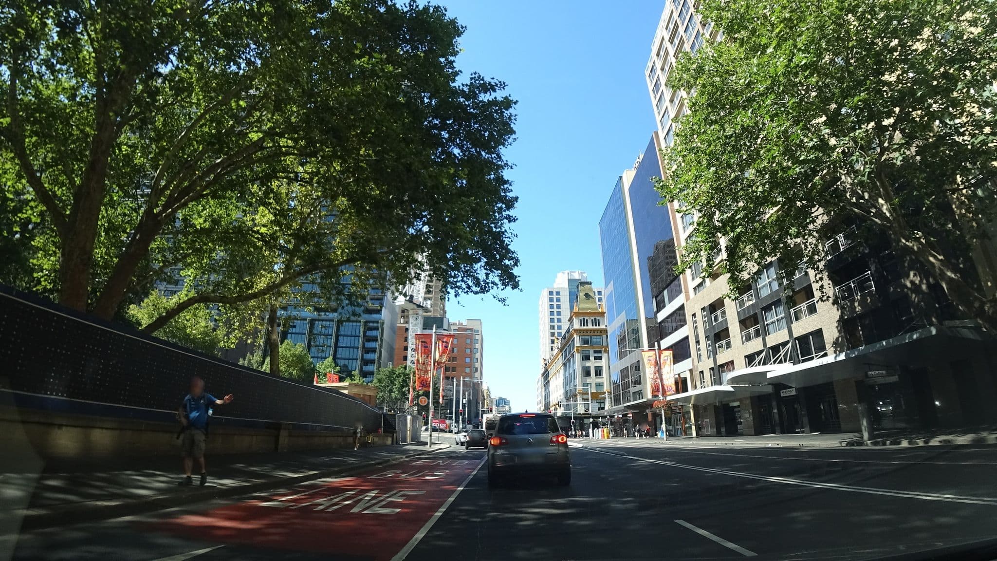 Street view near Hyde Park Forum, Haymarket — © aharvey (CC BY-SA · Mapillary)