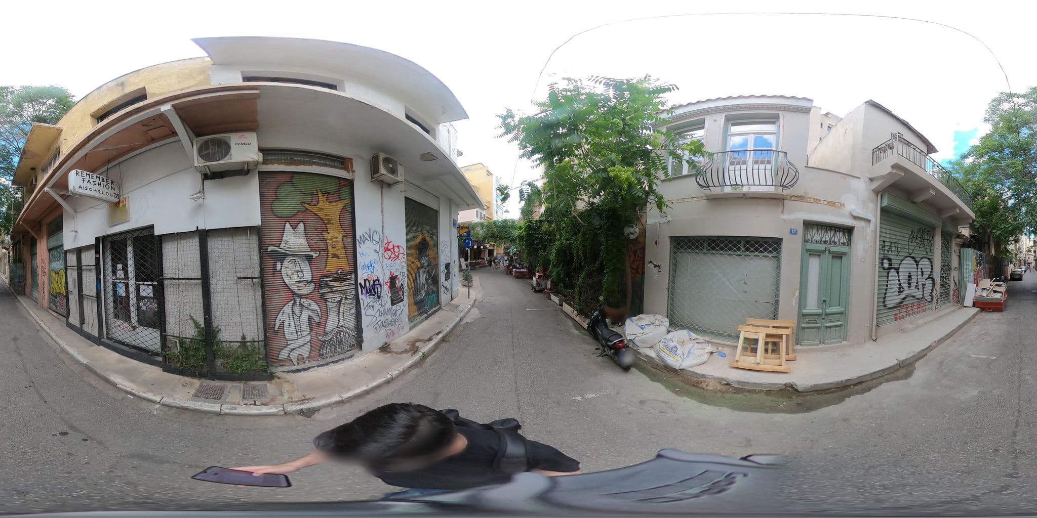 Street view near Acropolis Aria Hostel, Athens — © alexbartzokas (CC BY-SA · Mapillary)