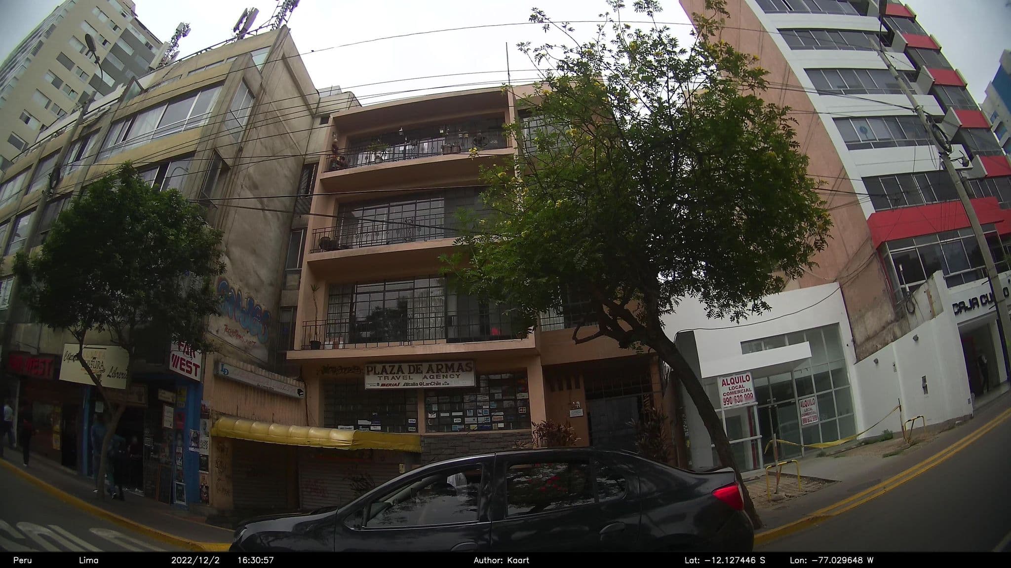 Street view near Eurobackpackers Hostel, Miraflores — © kaart_2 (CC BY-SA · Mapillary)